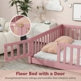 thumbnail image 4 of PAPROOS Full Size Floor Bed, Solid Wood Floor Platform Bed with Slat, Fence Guardrail and Door, No Box Spring Needed, Toddler Bed Montessori Bed, Full Bed Frame for Kids, Boys, Girls, Pink, 4 of 7