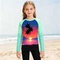 thumbnail image 5 of Big Girls Summer Cute Tops Bright and Gradient Long Sleeve Swim Rash Guard Sun Print Top Size 9-10T , Bronze, 5 of 6