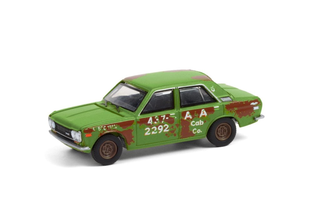 1970 Datsun 510 4-Door Sedan A&A Cab Co, Green with Rust - Greenlight  47070B/48 - 1/64 scale Diecast Model Toy Car