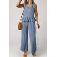 thumbnail image 4 of Women's Beau Blue Solid Color Ribbed Ruffle Tank Top and Pants Set - [ZhiHiMeRi] | (US 20-22)2XL, 4 of 12