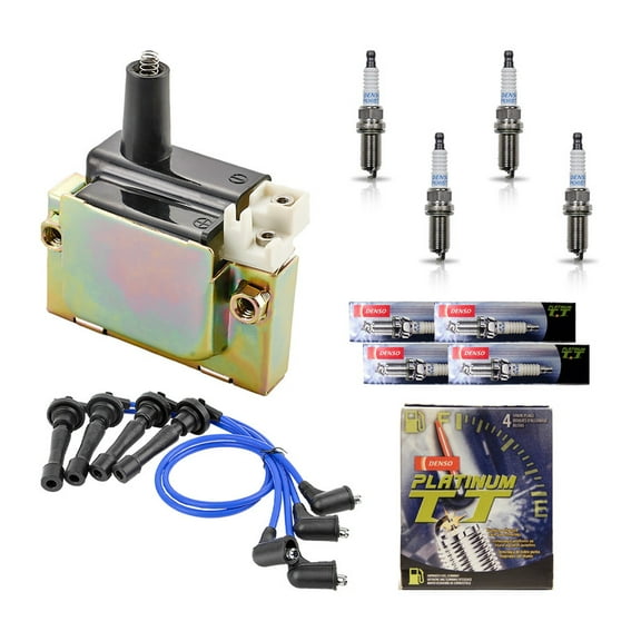 ISA Ignition Coil & Spark Plug Wire Set & 4 Denso Platinum Spark Plug For 1994-97 Acura Integra Replacement for UF89 8041 RCHE82 4503