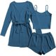 thumbnail image 1 of Conjunto de pijama de 3 piezas para mujer, camiseta de punto acanalado, pantalones cortos, ropa de dormir suave con bata y cárdigan, 1 of 5
