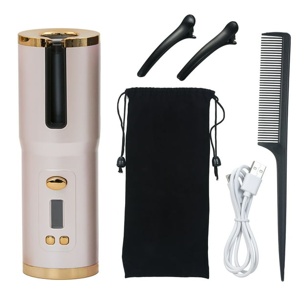 Rizador de pelo automático inalámbrico, rizador automático de calentamiento rápido con 6 temperaturas y temporizador, pantalla LCD, rizador portátil recargable por USB para peinar el cabello.