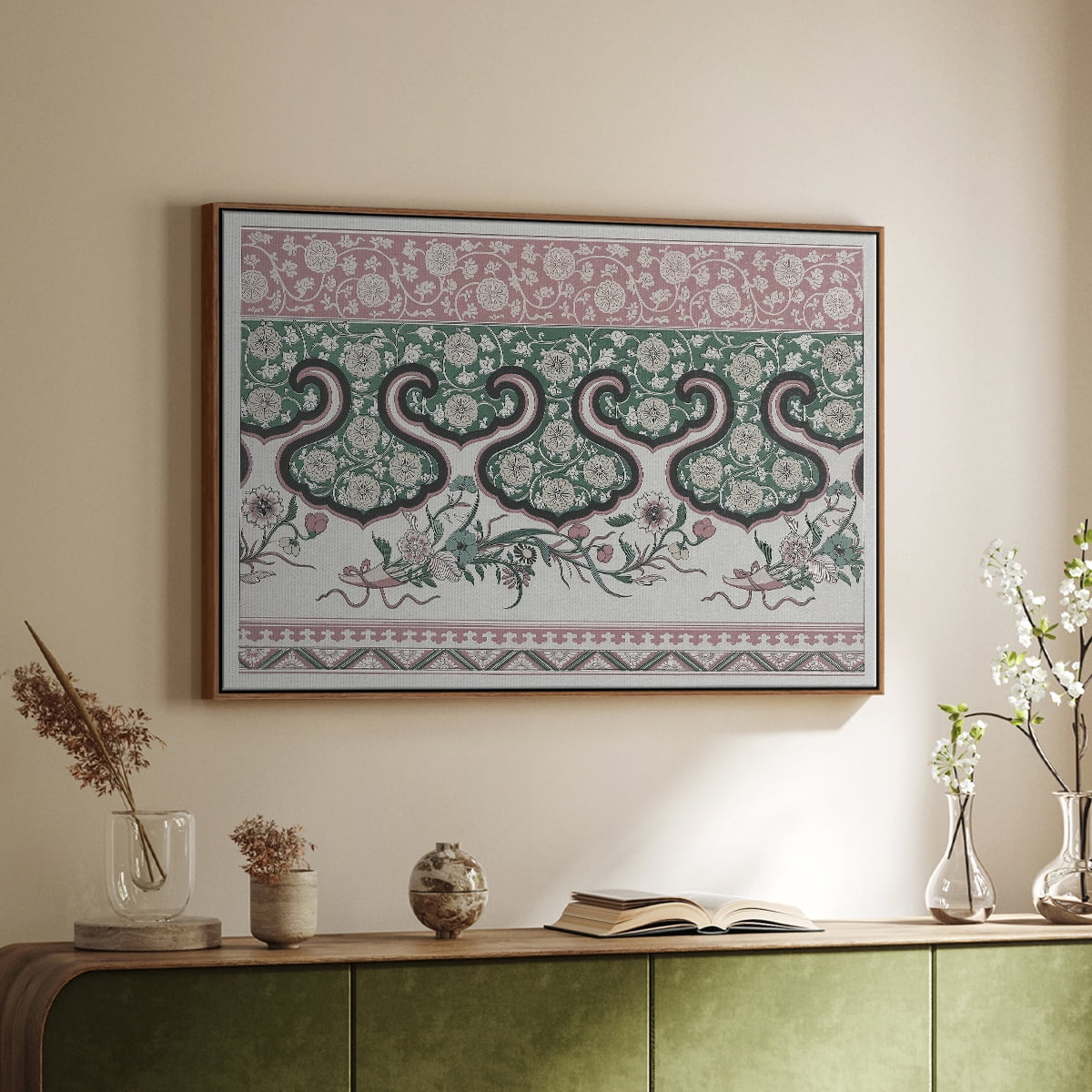 Vintage Abstract Print-XXIX Framed in Walnut Wood Gallery Wrapped Canvas 27 in. x 41 in.