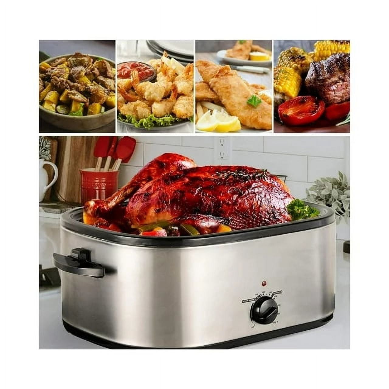 CozyHom 24 Quart Electric Roaster Oven Stainless Steel Roaster Pan With  Self-Basting Lid Removable Insert Pot, White 