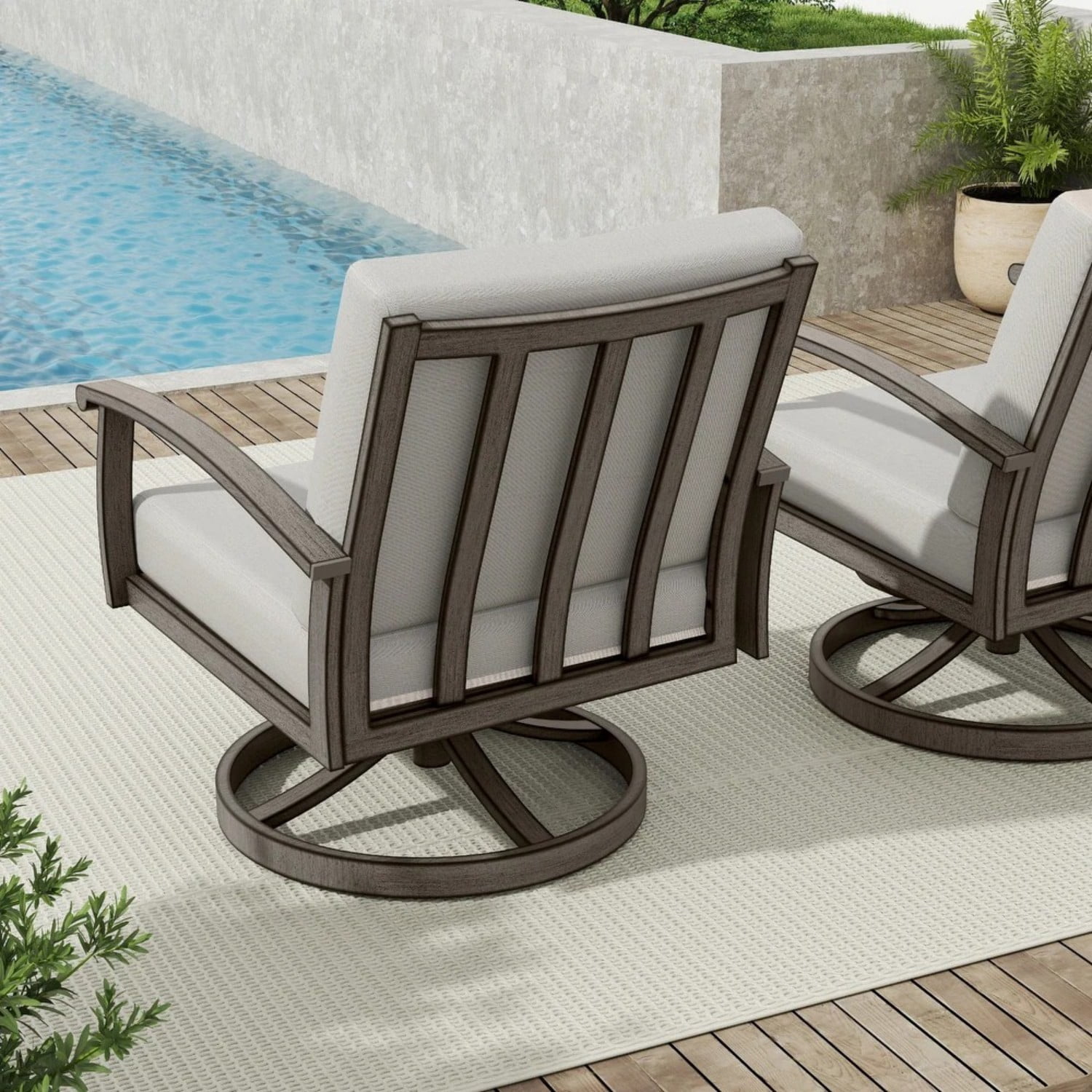 2-Piece Aluminum Outdoor Swivel Chairs with 5.1" Cushions, 360° Rotating Patio Chairs, Weather-Resistant for Garden, Balcony, Backyard