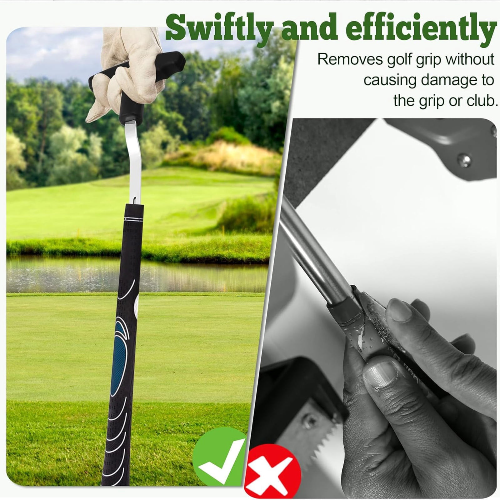 Golf Grip Removal Tool，11" V- Grip Remover for Standard Length Swinging Grips，High-Carbon Steel Golf Club Tool，Golf Grip Kit Golf Tools Golf Grip Tool