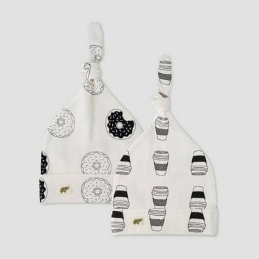 Layette by Monica   Andy Baby 2pk Donuts and Coffee Print Top Knot Hat - White/Black