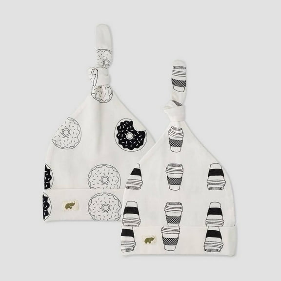 Layette by Monica Andy Baby 2pk Donuts and Coffee Print Top Knot Hat - White/Black