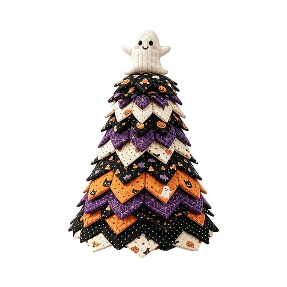 DIY Quilted Tree Craft Kit,Handmade Fabric Patchwork Tree Set with 4 Styles Seasonal Character Topper,Halloween & Harvest Tabletop Decor Ornaments for Home Decor Fall Party Decorations