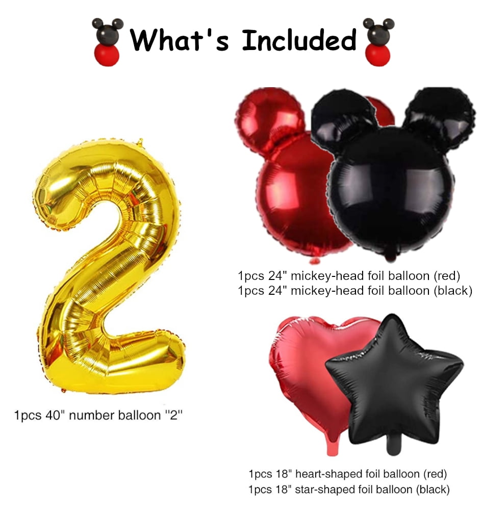 Mickey Theme 2nd Birthday Party Supplies with Oh Twodles Happy Birthday Banner Red Black Yellow Balloons for Birthday Party Decoration