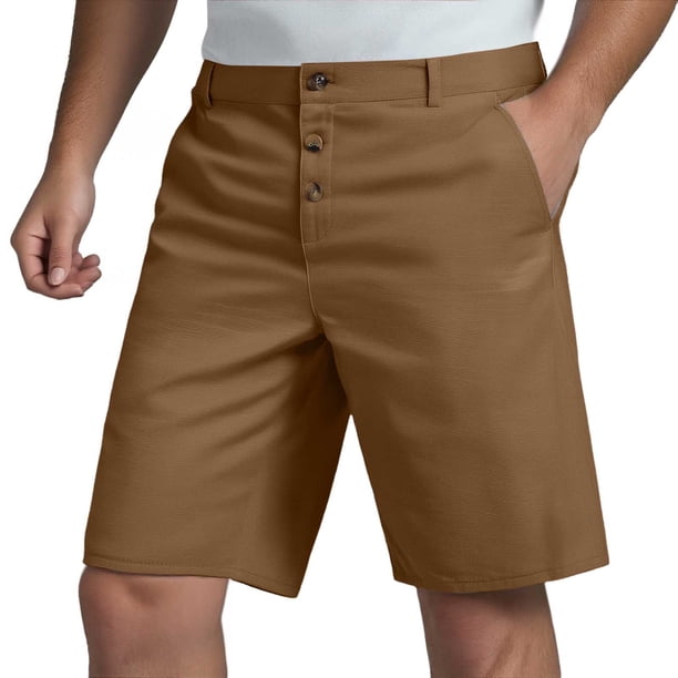 Pantalones cortos de lino con botones para hombre: cintura elástica, cordón, poliéster transpirable, pierna recta, tallas S-XXXL para primavera/verano