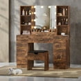 thumbnail image 1 of Modern Makeup Vanity Desk with LED Lighted Mirror,56in Vanity Set with Charging Station&Cushioned Storage Stool,Wooden Dressing Table, 1 of 8