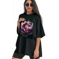 thumbnail image 3 of Plus Size Shirt for Women Black Tops for Women Oversized Short Sleeves Shirt for Women Peony Flower T Shirt Crewneck Shirt for Women XL, 3 of 5