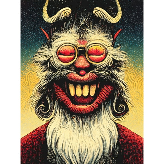 Smile Krampus With Glasses Christmas Acrylic Paint Portrait Large Wall Art Poster Print Thick Paper 18X24 Inch