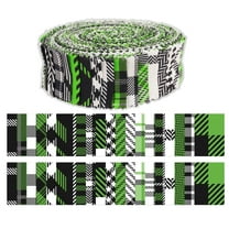 Soimoi 40Pcs Check & Tartan Print Precut Fabrics Strips Roll Up 1.5x42inches Cotton Jelly Rolls For Quilting - Green & Black