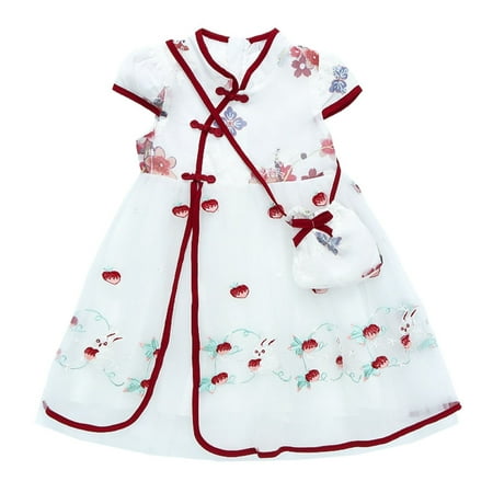 

TAIAOJING Toddler Girls Tutu Dresses Summer Retro Improved Cheongsam Floral Print Fashion Princess Mesh Dress Cute Sundress 3-4 Years