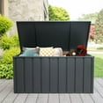thumbnail image 3 of Outdoor Deck Box Waterproof, 160 Gal XXL Storage Box Patio Bench on Wheels, Indoor Resin Storage Bin for Cushions Toys Garden Tools, Lockable Lid Max Load Capacity 660LBS, 3 of 9