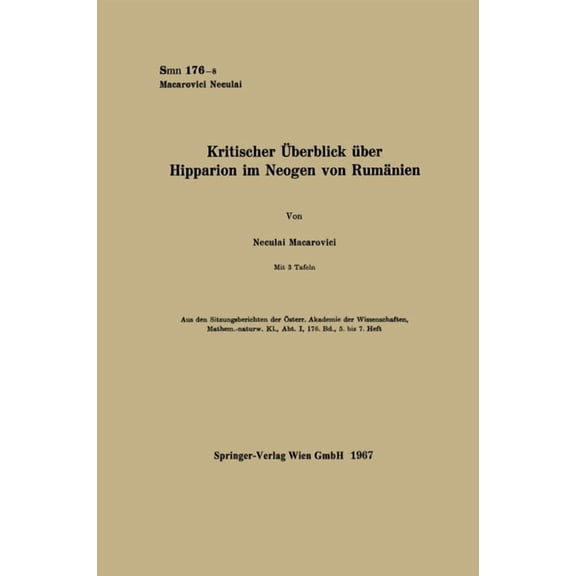 Kritischer Ãberblick Ã¼ber Hipparion im Neogen von RumÃ¤nien, (Paperback)