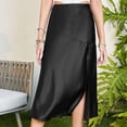 thumbnail image 4 of Falda casual Falda drapeada de satén brillante Faldas largas suaves para mujer (Negro S) FLhrweasw Para estrenar, 4 of 8