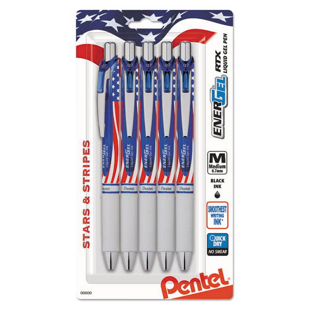 "Energel Rtx Gel Pen, Retractable, Medium 0.7 Mm, Black Ink, Red/white/blue Barrel, 5/pack | Bundle of 10 Packs"