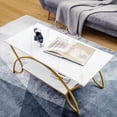 thumbnail image 2 of Mesa de café COSTWAY de mármol de 2 niveles con almacenamiento blanco/dorado, 2 of 9