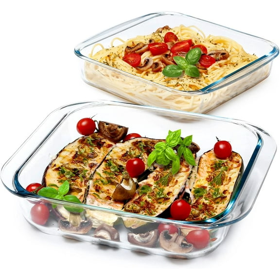 KitchenKey (1.7QT 2.4QT) Square Glass Baking Dish Set,2 Piece Square Glass Baking Pan (8.2x8.2 & 9x9 Inches)