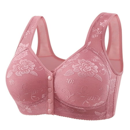 Hinvhai Women s Front Closure Bras Clearance Posture Full Coverage Plus Size Lace Underwire Unlined Bra Daily Solid Color Bras Plus Size Bras Hot Pink S(S)
