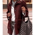 thumbnail image 4 of Women Winter Faux Fur Long Sleeve Lapel Button Down Pockets Fleece Jacket Casual Trendy Outerwear Deep Red XXXL, 4 of 9