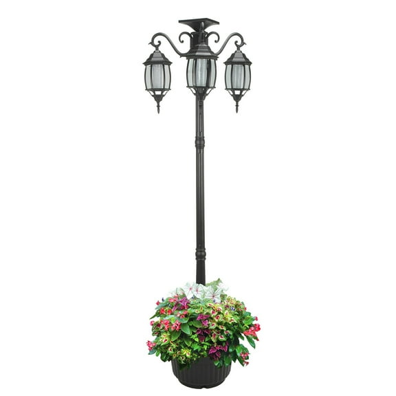 Sun-Ray Madison Solar Lamp Post and Planter, Black