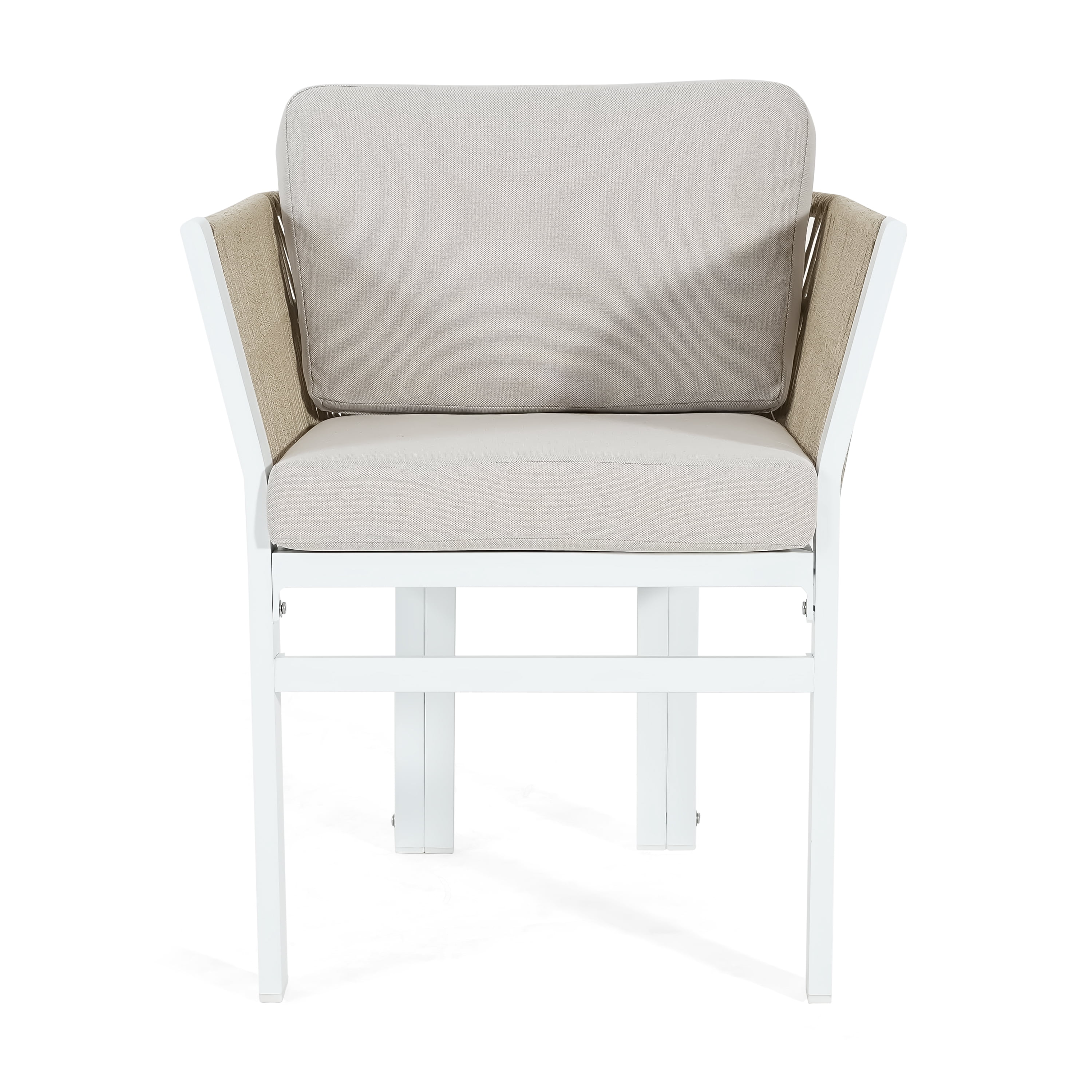 Outdoor Dining Chair Set of 2, White Aluminum Frame with Beige Cushion All-Weather Patio Seating, White