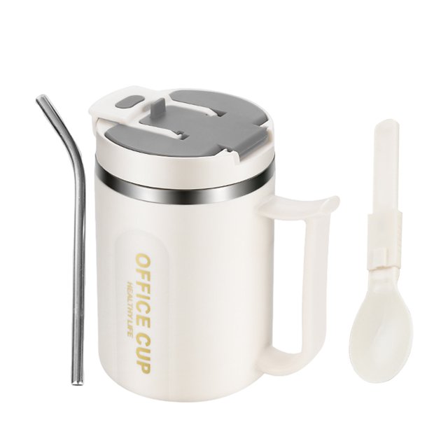 Primegos Tasse en Acier Inoxydable avec Poignée, 500ML, Isolée, Grande Tasse à Café Glacé avec Couvercles et Pailles, Réutilisable, pour Maison, Extérieur, Bureau