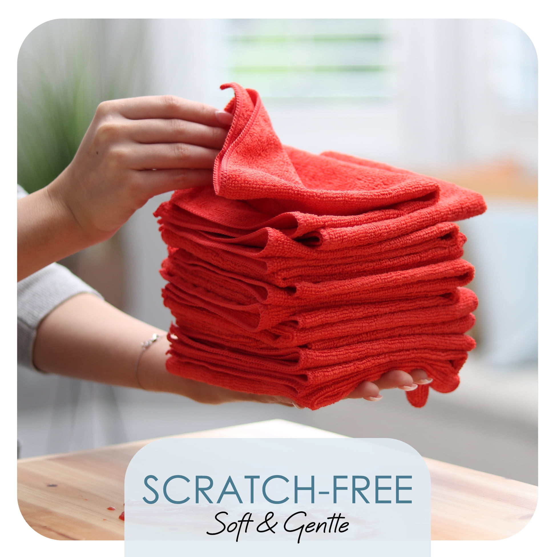 LammaLoe Microfiber Cleaning Cloths, Super Absorbent Cleaning Rags & Car Towels Lint Free, 12x12 Multi-Purpose, 36 Pack, Red
