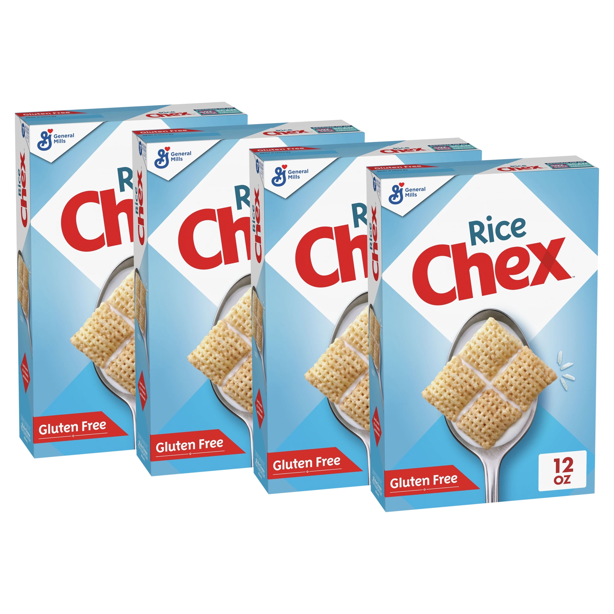 (4 pack) Rice Chex Gluten Free Breakfast Cereal, Homemade Chex Mix Ingredient, 12 oz