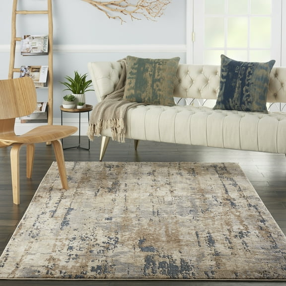 Nourison Concerto Beige/Grey 6' x 9' Area Rug, Abstract, Distressed, Bed Room, Living Room, Dining Room, Kitchen, Easy Cleaning, Non Shedding,