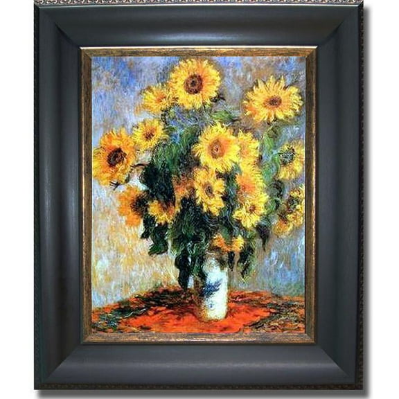 Artistic Home Gallery 1114581BG Sunflowers By Claude Monet Premium Black And Gold Framed Canvas Wall Art