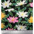 thumbnail image 3 of Soimoi Black Cotton Duck Fabric Leaves & Water Lily Floral Print Print Fabric By the Yard 44 Inch Wide, 3 of 3