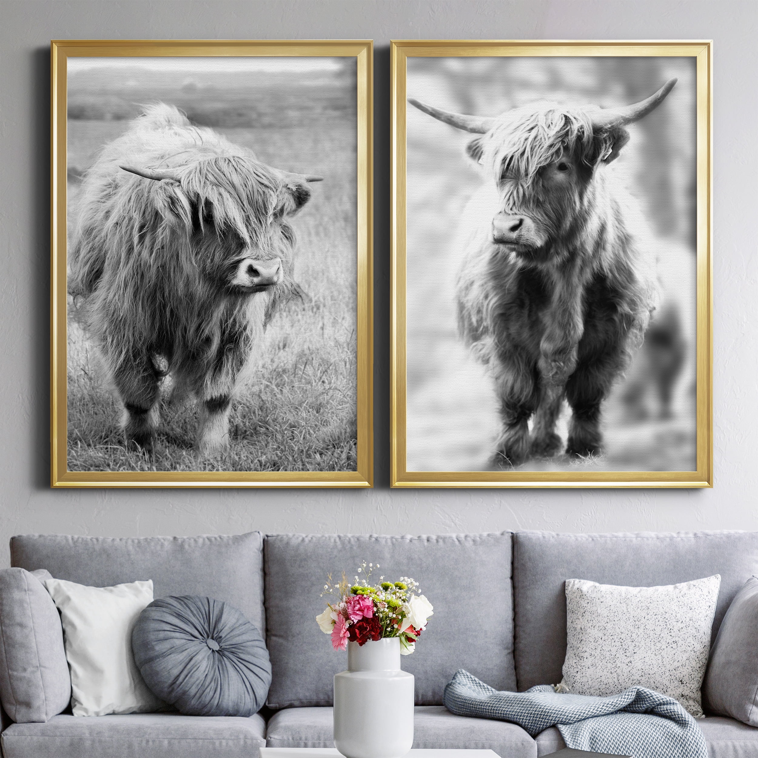 2 Piece Set Gretna Green Highland Premium Framed Canvas - Ready to Hang - 26.5 x 36.5 Each - Gold Frame