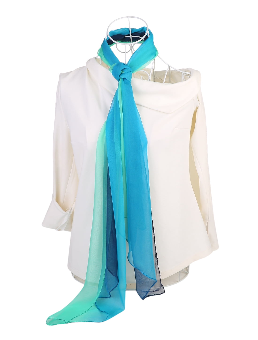 Unique Bargains Long Chiffon Lightweight Scarf Gradient Color Scarves Spring Summer for Women Blue Green / Orange 63"x19.6"
