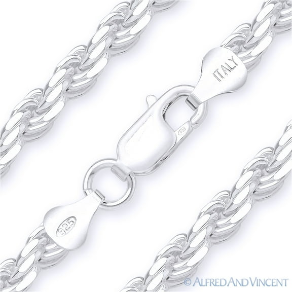 5mm Twist-Rope Diamond-Cut Link Italian Chain Bracelet in Solid .925 Sterling Silver