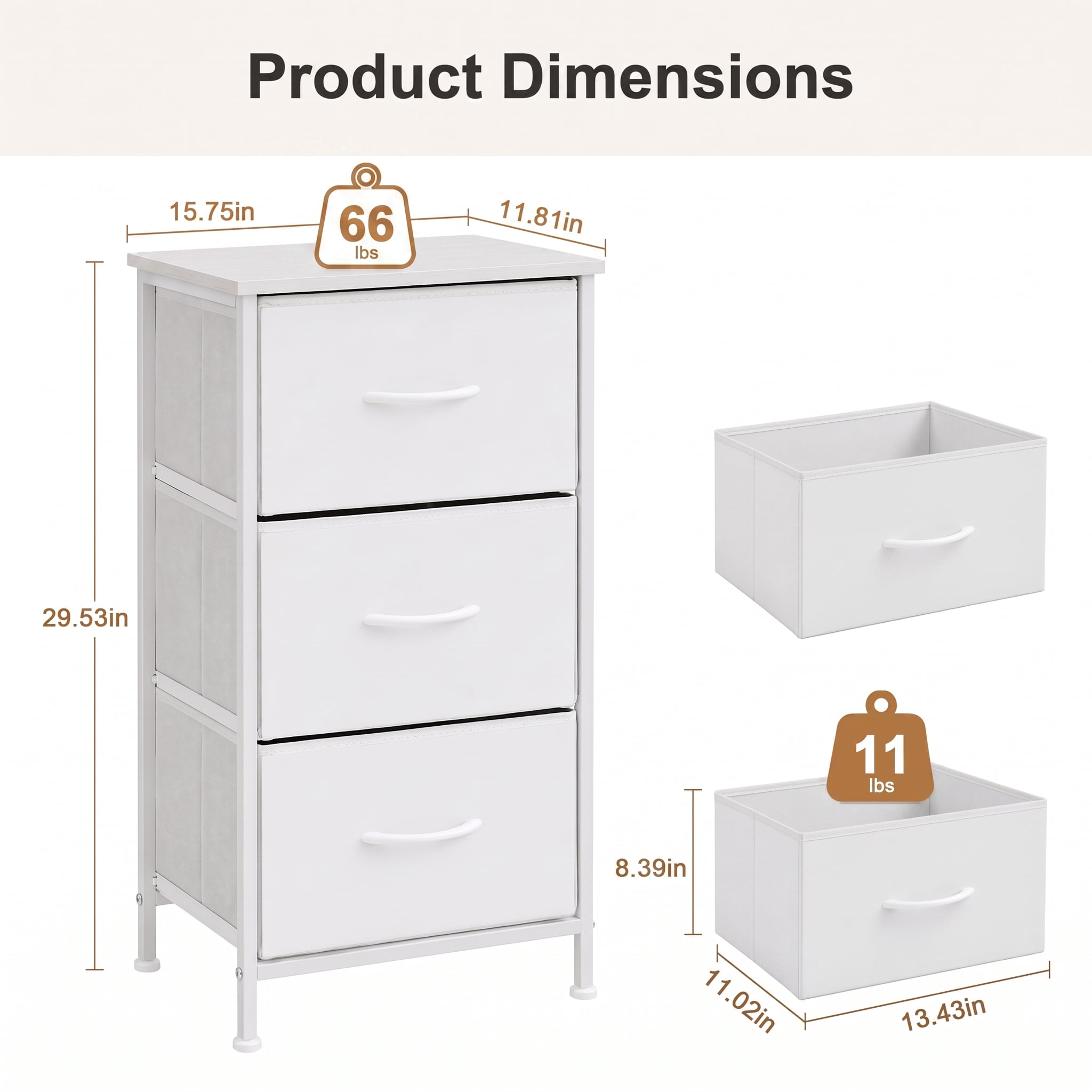 TrumanPick Fabric Storage Drawer Bedroom Dresser, Fabric Dresser for Closet, 3 Fabric Dresser with 3 Storage Drawers for Clothes, Living Room, Hallway, Entryway, White