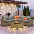 thumbnail image 3 of Ovios 6-Piece Outdoor Patio Furniture Set with Solar-Powered Lighted Coffee Table, All-Weather Wicker L-Shaped Sectional Sofa, Dark Gray, 3 of 12