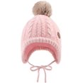 thumbnail image 2 of Gorro de invierno para bebés y niños pequeños con forro de terciopelo y orejeras, cálido, con pompón, 2 of 4