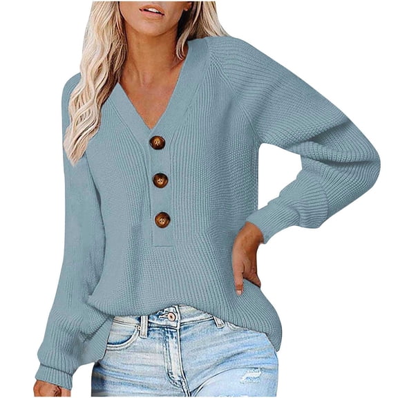 IROINNID Reduced Womens Sweater V-Neck Pullover Sweater Solid Color Comfy Mid-Length Long Sleeve Pocket Knit Sweater Coat