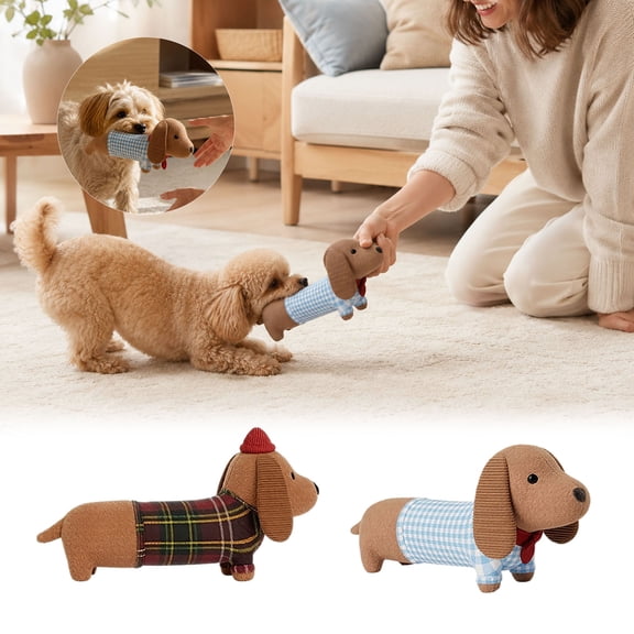 Forestwhale Soft Dachshund Shaped Plush Chew Toy for Dogs 8.3" Calming Anxiety Relief Pet Stuffed Animal Cuddly Comfort Toy for Small Medium Breeds