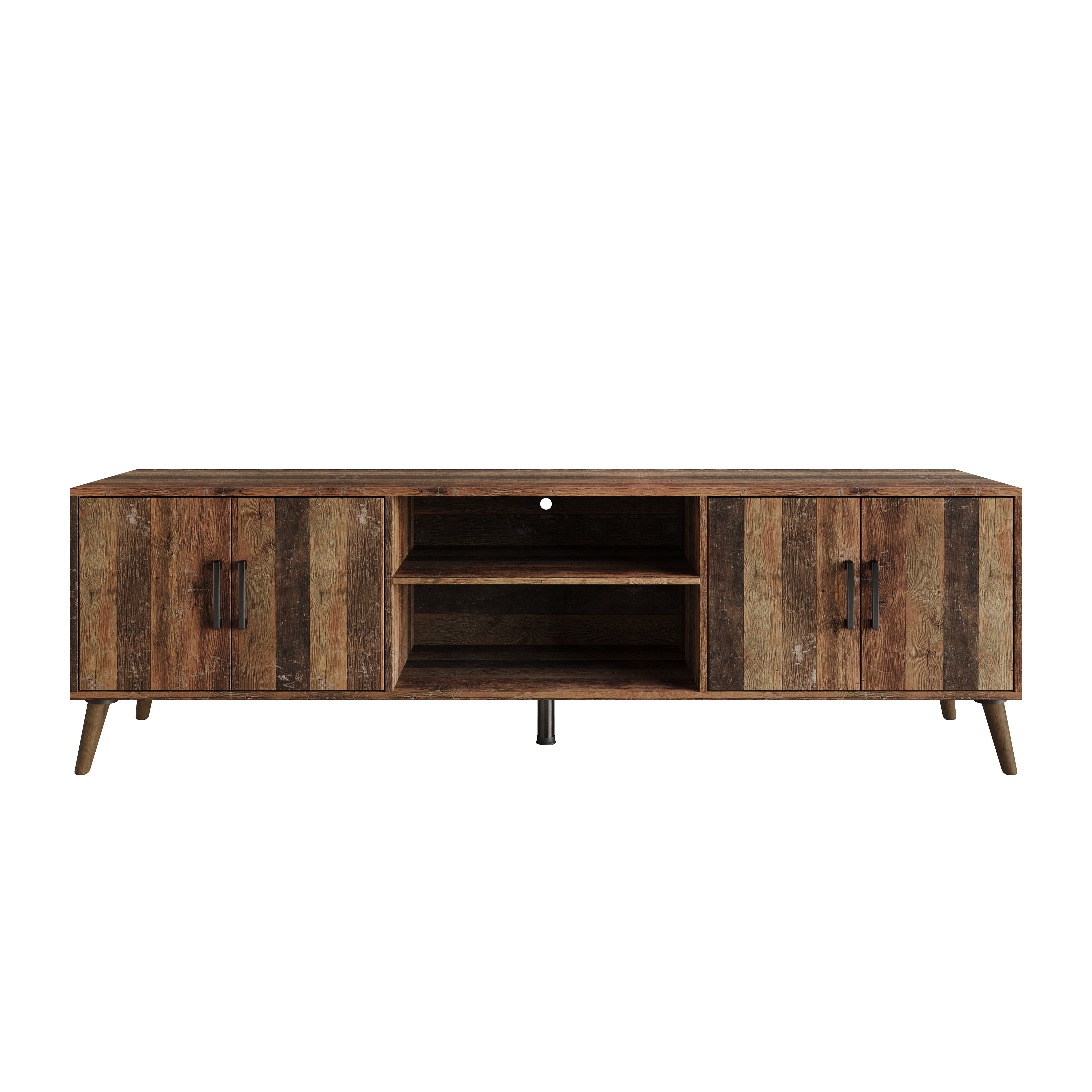 Home Design Juneau 71" TV Stand with Ample Storage, Open Shelves, and Round Cable Hole, Modern Vintage Design for Living Room, Vintage Oak
