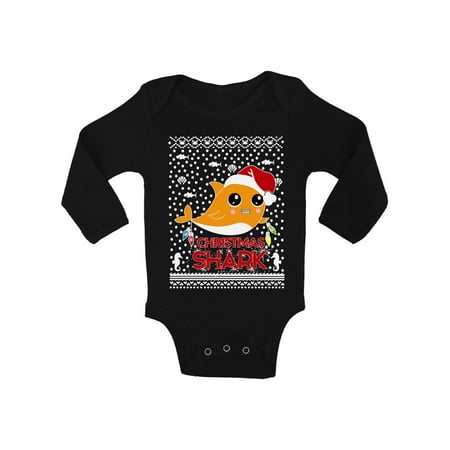 

Awkward Styles Ugly Christmas Baby Outfit Bodysuit Orange Xmas Shark Baby Romper