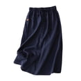 thumbnail image 1 of Aocisk Womens Summer Linen Midi Skirt Casual High Waisted Loose Fit Drawstring Pleated Swing Style With Pockets Blue M, 1 of 6