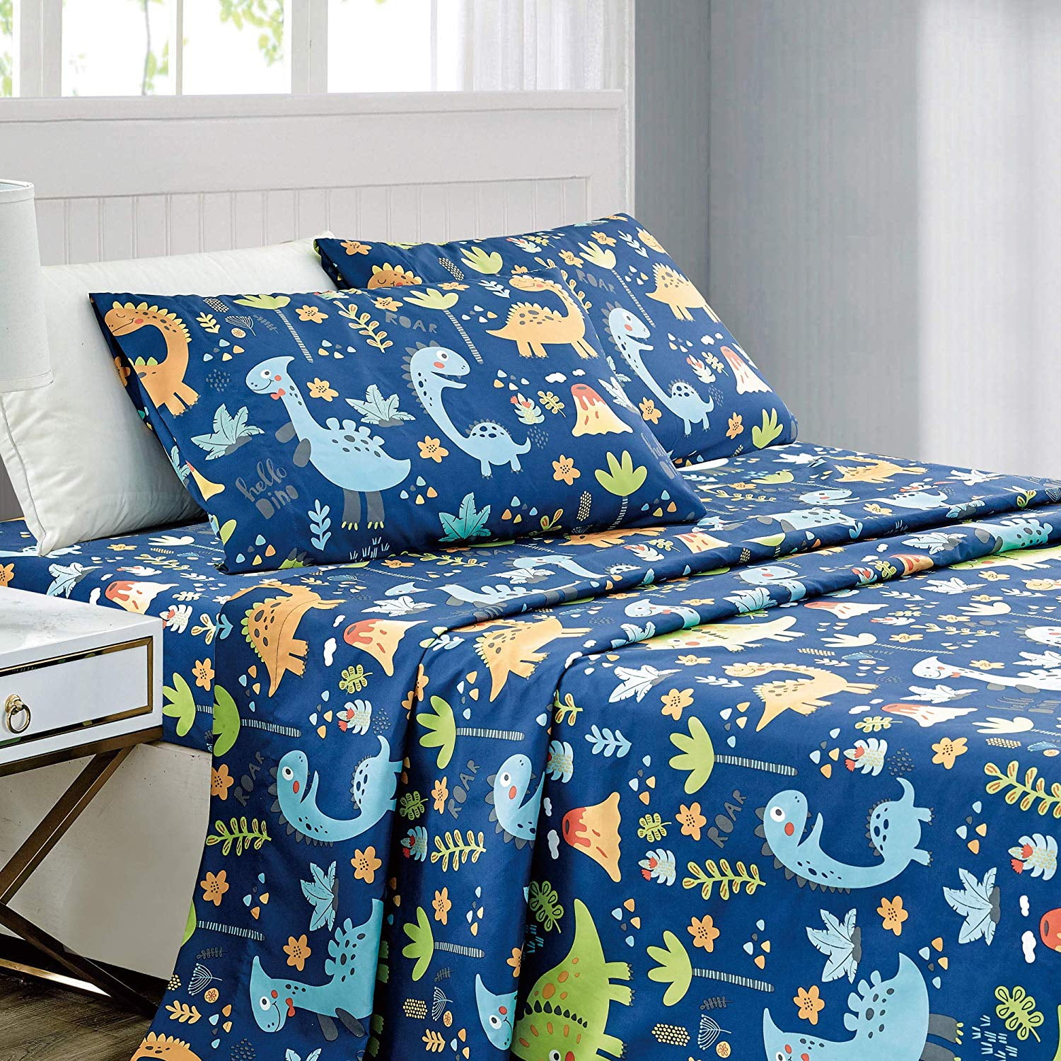 Kids Collection Bedding 3 Piece Blue Twin Size Sheet Set With Flat
