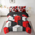thumbnail image 2 of jejeloiu 3D Geometric Plaid 7-Piece Twin Bedding Sets,Abstract Checkered Bedding Comforter Set,Red Gray Black Sheet Sets For Girls Boys,Super Cozy Room Decor Reversible, 2 of 8